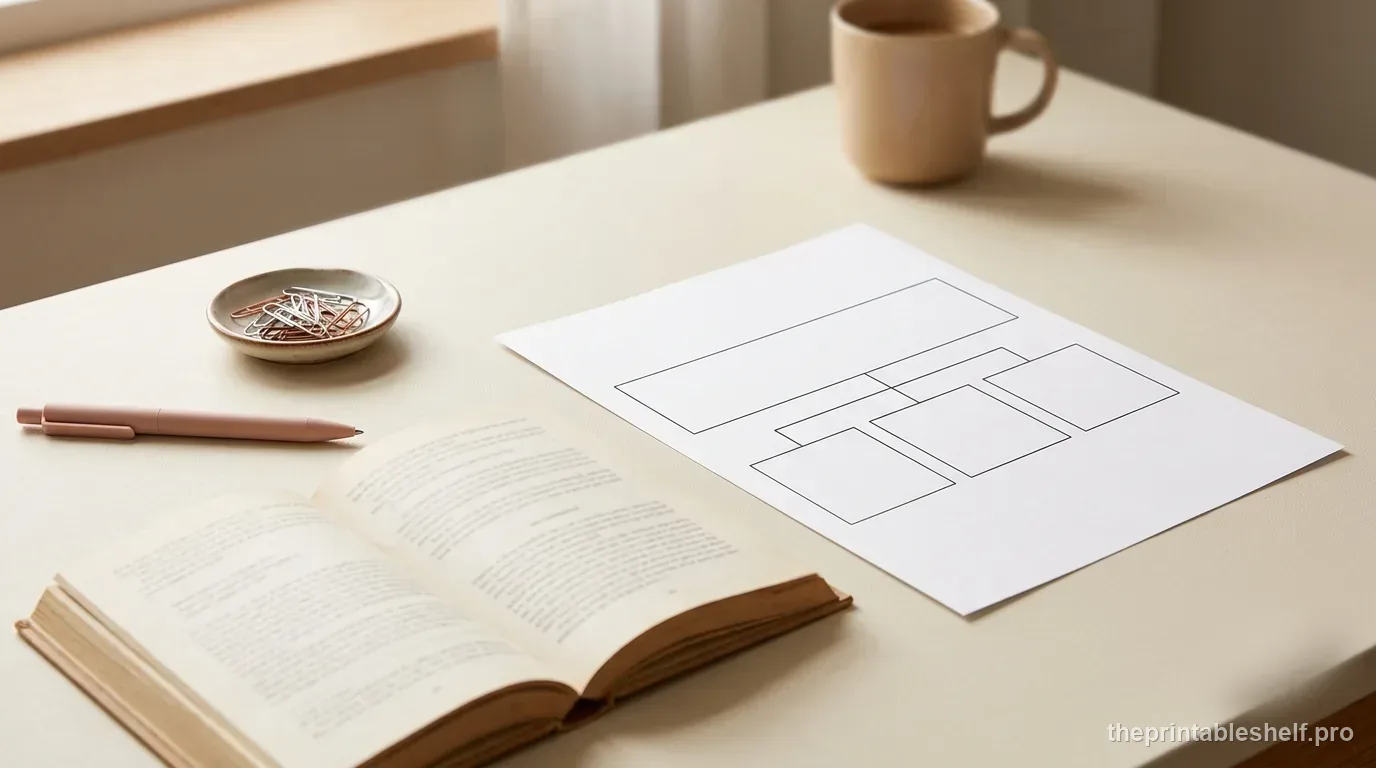 Reading passage with a central idea card, supporting-detail notes, and a magnifying glass highlighting a rejected detail