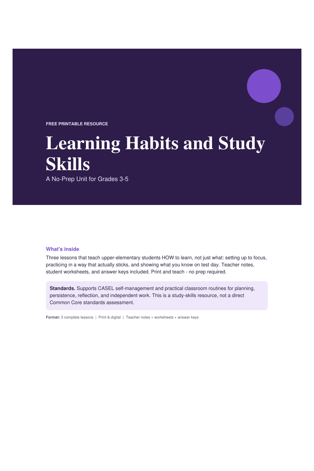 Cover preview of the free learning habits & study skills unit printable PDF