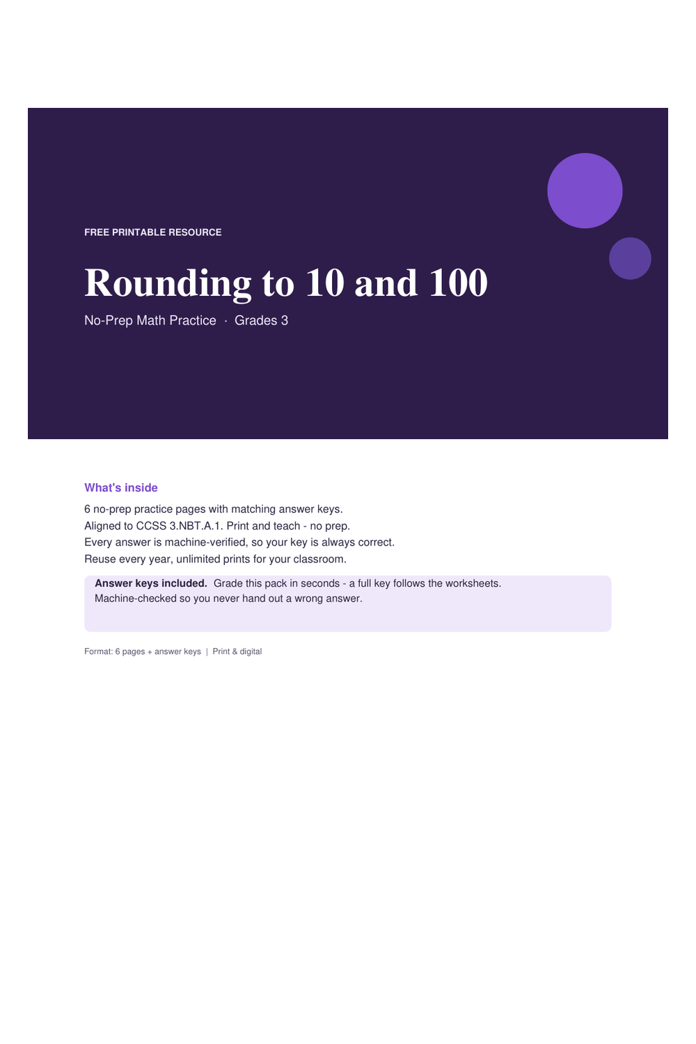 Cover preview of the free rounding to 10 and 100 printable PDF